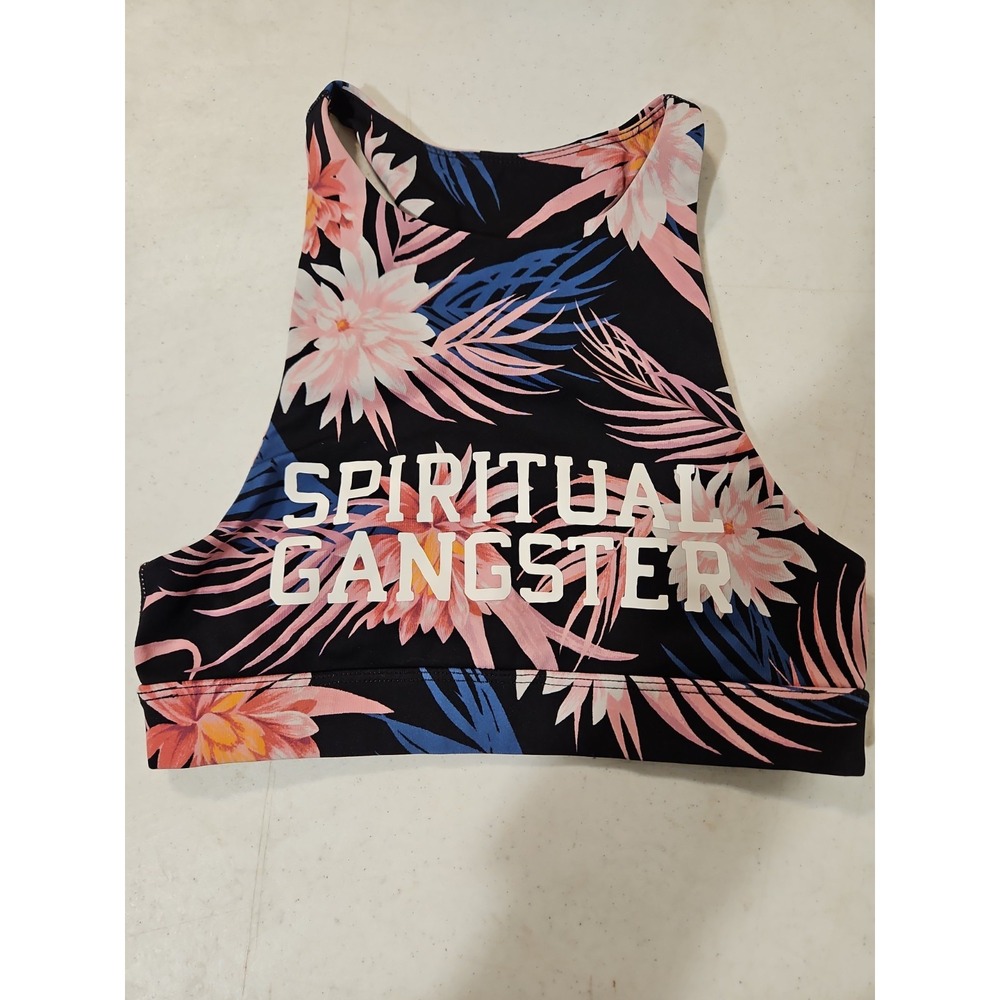 Spiritual Gangster Floral Sports Bra Racerback Black Medium 12"tall-11.5P-P(1941